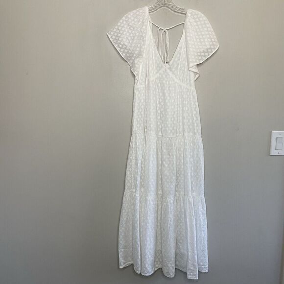 MADEWELL Midi Dress Women 8 Tie-Back Tiered NEW White V-Neck NQ594 - Picture 3 of 13
